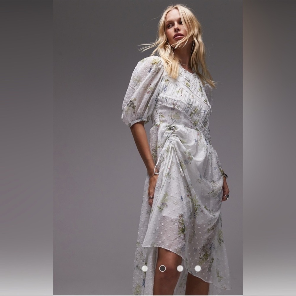 All Saints Serene Floral Midi Dress Smocking Sz 10 NWT Retail $345 - Picture 3 of 9